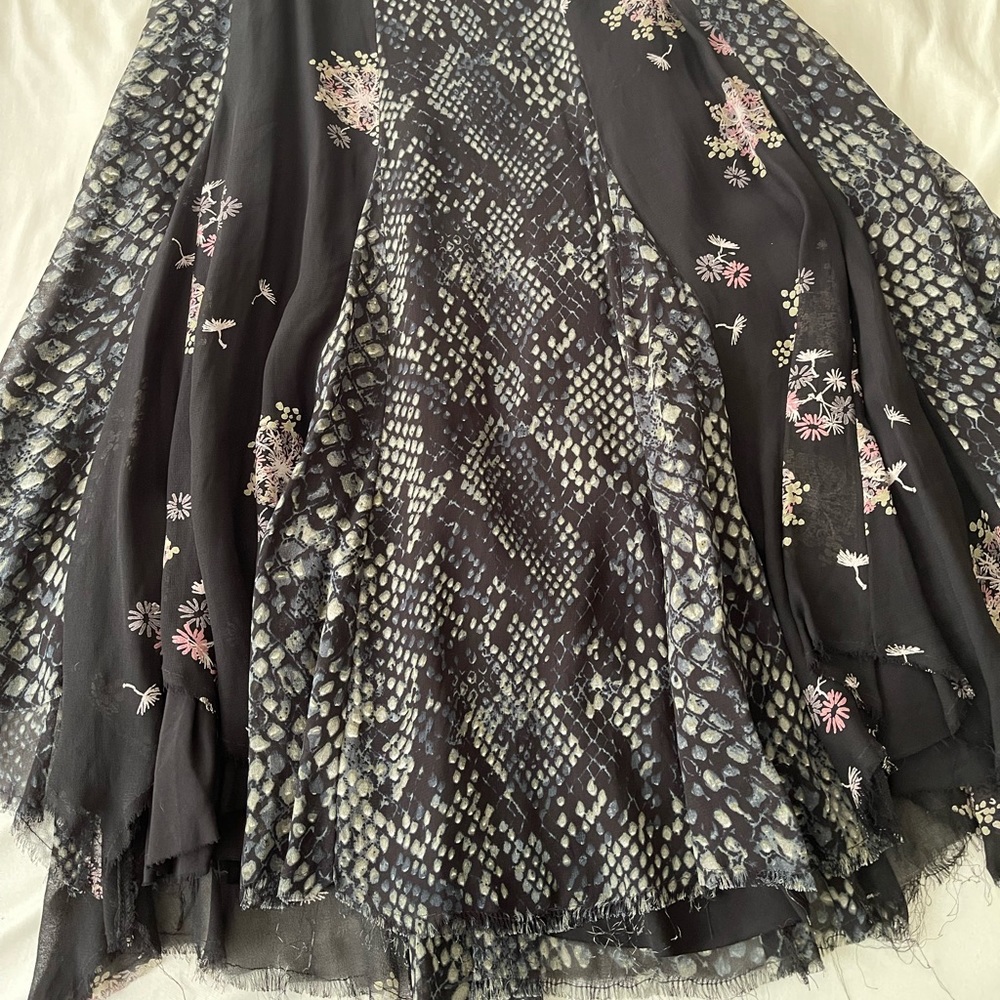 Free people snake and dandelion print raw hem skirt